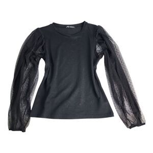 Zara Black Organza Puff Sleeve Elastic Cuff Sz Small Ribbed whimsigoth Going out